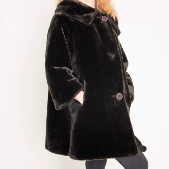 Vintage 1960’s Borglaska Faux Fur Black Jacket Coat Women’s Size Small - Picture 6 of 11